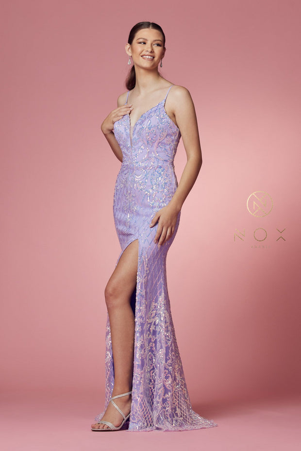 Fitted Long Sequin Print Dress by Nox ...